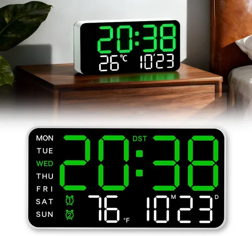 Miniatura 13 de Reloj de pared digital LED decorativo multifuncional, reloj digital grande que muestra la hora, fecha, temperatura, ajuste automático de brillo