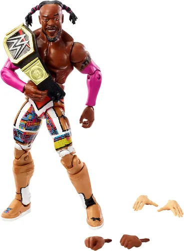 WWE Kofi Kingston Elite Collection Wrestlemania 35 Figura de acción con articulación de lujo, detalles realistas, equipo de anillo auténtico, manos