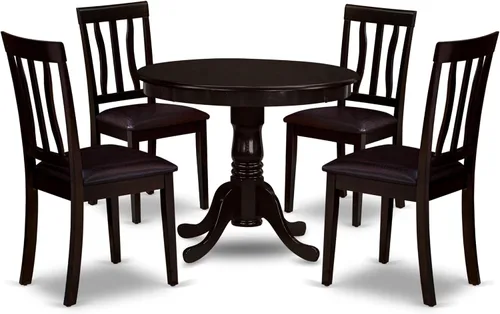 East West Furniture ANTI5-CAP-LC - Juego de muebles de comedor de 5 piezas, incluye una mesa de cocina redonda con pedestal y 4 sillas de comedor
