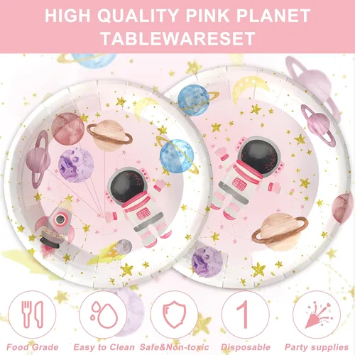 Miniatura 3 de 120 piezas de suministros de fiesta espacial para niñas, baby shower, primer y segundo cumpleaños, decoración de fiesta de cumpleaños de luna rosa