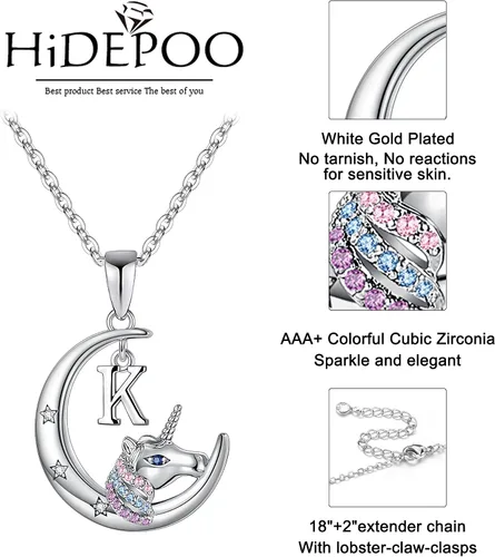 Miniatura 5 de Hidepoo Regalos de unicornios para niñas collar de unicornio chapado en oro rosa de 14 quilates collar de unicornio con inicial de circonia cúbica