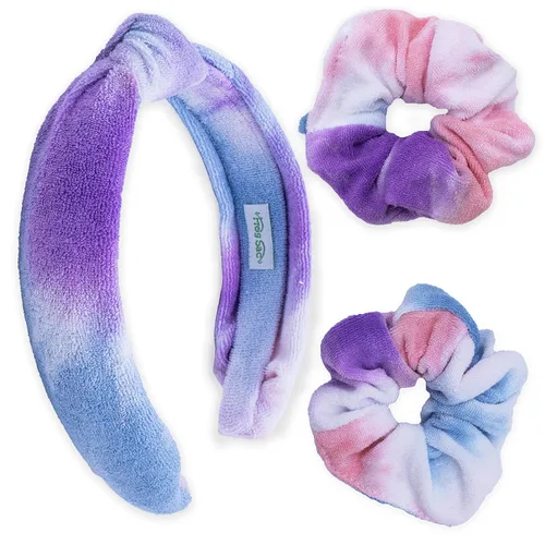 FROG SAC Diadema de spa para lavar la cara, adolescentes y niñas con teñido anudado, diademas y muñequeras, toalla de maquillaje facial suave,