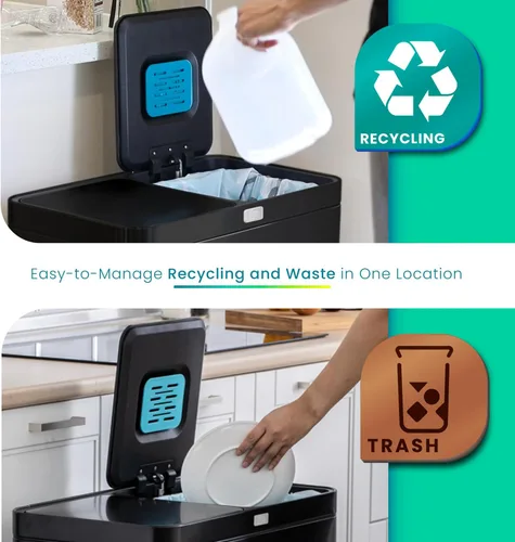 Miniatura 2 de Home Zone Living CleanAura - Bote de basura de cocina de 16 galones con compartimentos dobles para reciclaje, control de olores, acero inoxidable