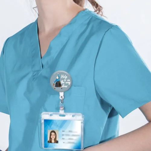 Miniatura 4 de Tian Zhun Carrete retráctil con clip de cocodrilo, ayuda está en camino, divertido soporte para tarjetas de enfermera, ayuda está en camino, para RN