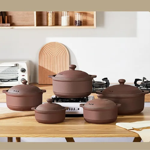 Miniatura 8 de Cazuela de terracota natural con tapas ollas de arcilla para cocinar, ollas de arroz de loza sin glasear (UpgradeT1-1QT)