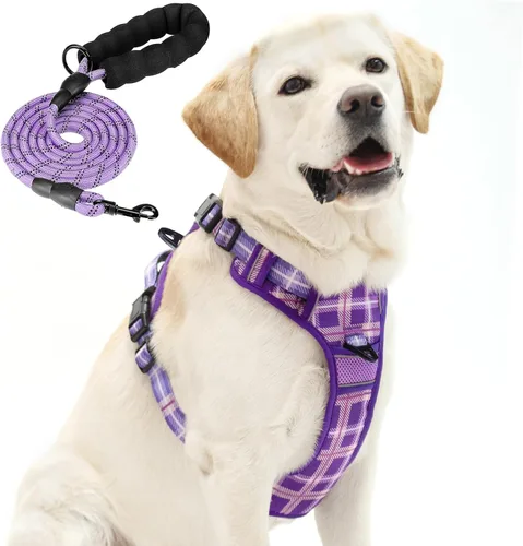 Miniatura 31 de PUPTECK Arnés táctico sin tirones para perro, tamaño mediano, arnés reflectante ajustable con asa para perro, de fácil control, cómodo y suave