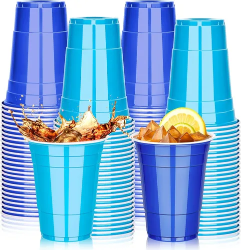 Miniatura 12 de KesaPlan Paquete de 100 vasos de plástico neón de 16 onzas en verde, rojo, naranja y azul, desechables coloridos para fiestas, bebidas frías a Verde