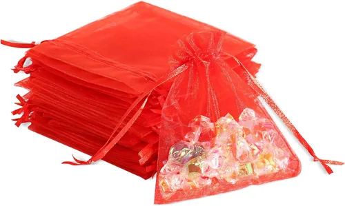 Miniatura 22 de Lautechco 100 bolsas de organza – 4 x 6 pulgadas, bolsas de regalo de malla beige con cordón para Navidad