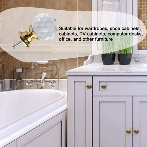 Miniatura 6 de uxcell 10 pomos de cristal de 0.787 in de diámetro, base de aleación de aluminio, perilla de forma redonda, manija de cajón para muebles, puerta
