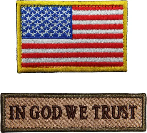 2 parches tácticos bordados con la bandera de Estados Unidos de la moral, gancho y bucle, emblema en el parche 'GOD WE Trust'