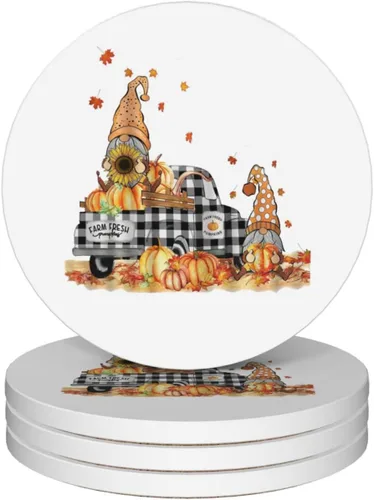 Miniatura 16 de Juego de 4 posavasos rojos de Navidad para mesa de café, tazas, bar, cerveza, escritorio, posavasos redondos de cerámica absorbente para mesa