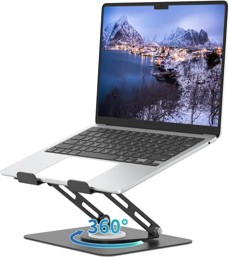 ALASHI Soporte para laptop para escritorio con base giratoria de 360°, soportes ajustables para laptop multiángulo, elevador plegable para laptop