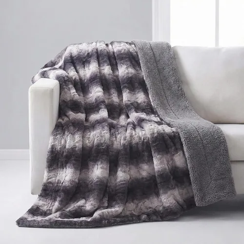 Miniatura 23 de Tache - Manta de piel sintética gris para sofá, manta mullida con textura burbujeante a rayas en relieve, cálida, súper suave y esponjosa, manta