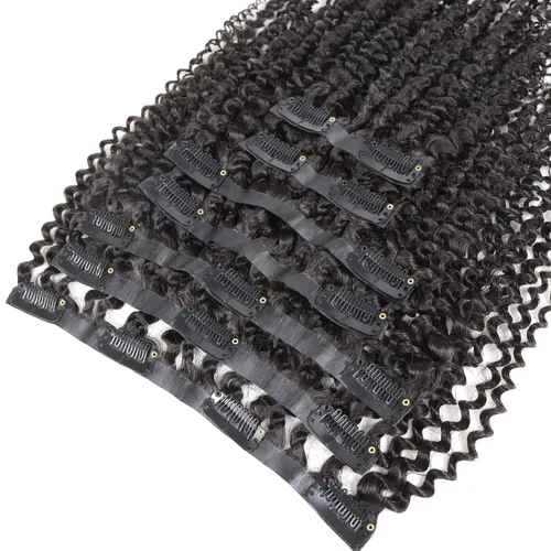 Miniatura 7 de Extensiones de cabello humano rizado sin costuras 3A 3B, color negro natural, ultra fino, doble trama, PU, invisible, clip, 7 unidades, 14 pulgadas