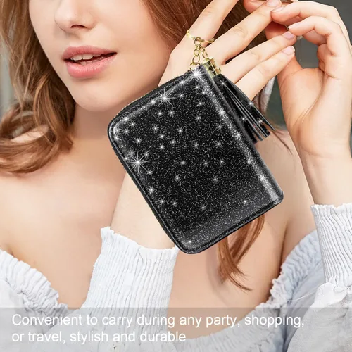 Miniatura 5 de Billetera pequeña para tarjetas de crédito RFID con purpurina linda para mujer