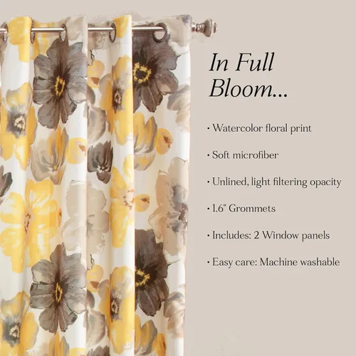 Miniatura 7 de Lush Decor Leah Paneles de Cortina para Ventana con Filtro de Luz, Par, 52" An x 120" L, Amarillo y Gris - Cortinas Florales para Dormitorio