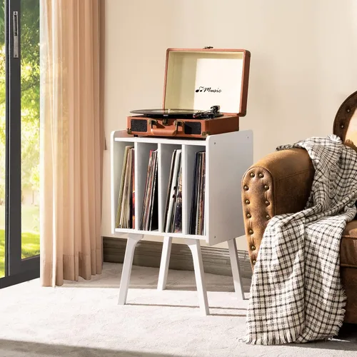 Miniatura 5 de LELELINKY - Soporte para tocadiscos, mesa de almacenamiento para discos de vinilo con 4 gabinetes, almacena hasta 100 álbumes, moderna mesa