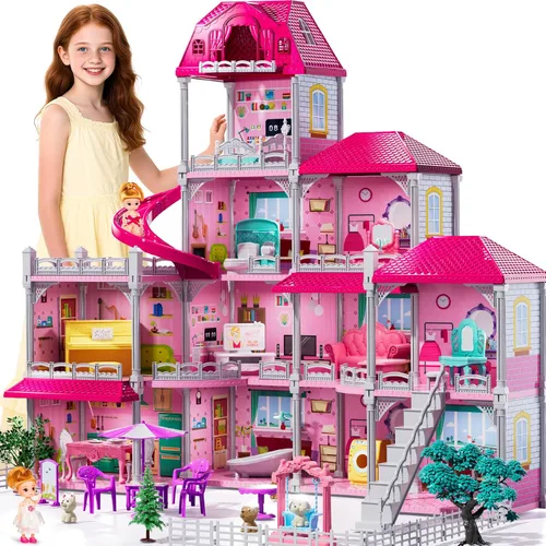 Miniatura 12 de JUKUDAHU Juego de villa para niñas de 3 a 7 años, juego de interior para niñas con 2 pisos, 3 habitaciones, 2 muñecas para edades de 6 a 8 años