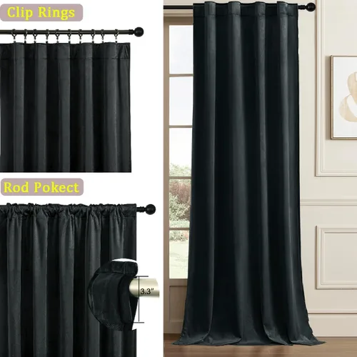 Miniatura 2 de Timeper Cortinas opacas de terciopelo negro de 42 pulgadas de ancho x 84 pulgadas de largo, cortinas opacas para dormitorio, sala de estar, cortinas