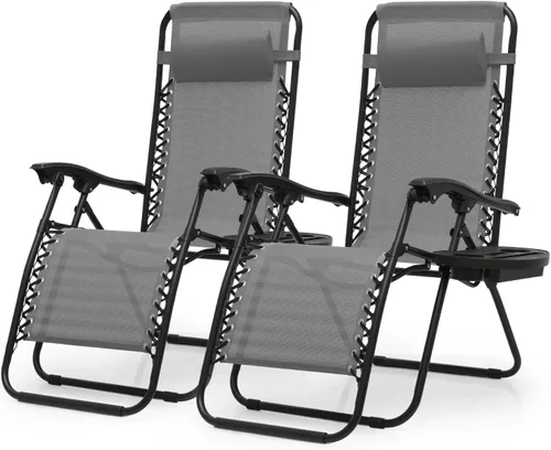 OS MOTOR Sillas de gravedad cero, sillas reclinables plegables portátiles con almohada ajustable y bandejas portavasos, para exteriores, patio,