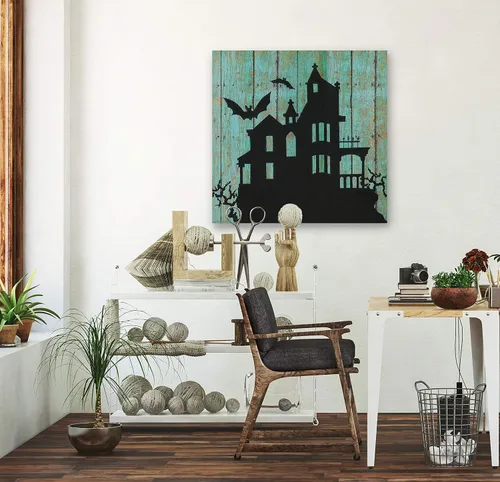 Miniatura 6 de Renditions Gallery Haunted House - Lienzo decorativo para pared de Halloween, 16 x 16 pulgadas