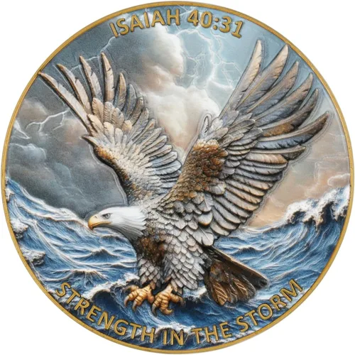 Moneda de desafío de águila 3D de doble cara de aleación de zinc de 1.57 pulgadas, diseño inspirador colorido con Isaías 40:31, tema de fuerza en la