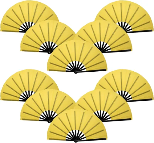 Miniatura 15 de QIRMIZI Abanico plegable grande de 10 piezas para rave de mano, abanicos para Kung Fu, Tai Chi, Danza, Festivales de Música, Carnavales, bodas