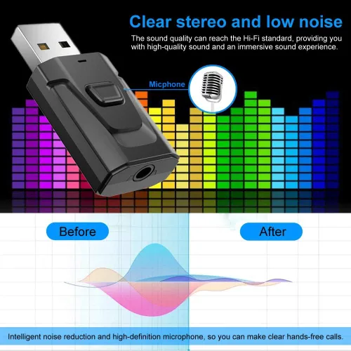 Miniatura 4 de Adaptador auxiliar Bluetooth para automóvil, receptor de música estéreo inalámbrico 5.0 con cancelación de ruido, kits de automóvil manos libres