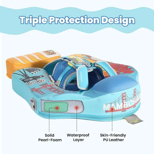 Miniatura 4 de Mambobaby Flotador de piscina para bebés sin deslizamiento con toldo y cola flotador de natación no inflable para bebés, espuma perla, UPF 50+
