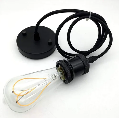 Miniatura 2 de Icole Lámpara colgante vintage, estilo industrial retro moderno E26 E27 soporte de lámpara cromado negro, rosa de techo negro, cable flexible