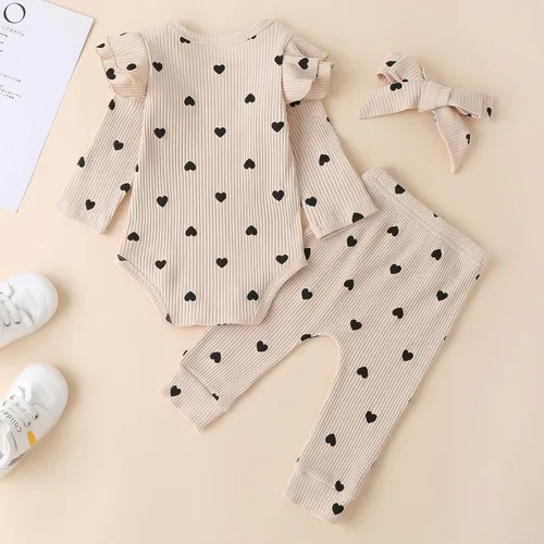 Miniatura 4 de Conjunto de mameluco y pantalón de manga larga para niña de 3 piezas