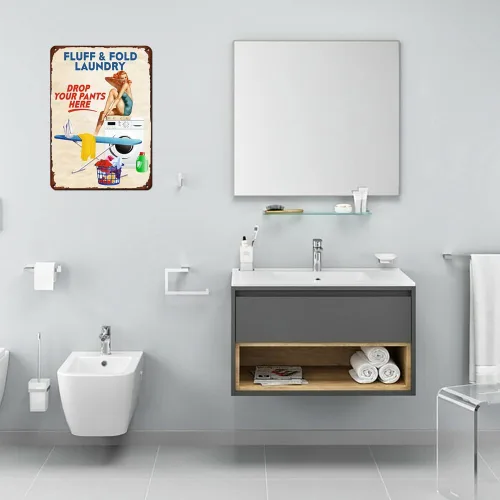 Miniatura 5 de Pin Up Girl - Cartel de metal de hojalata con texto en inglés «Pelucho» y «Fold Laundry drop your pants here», póster retro para cafetería, bar