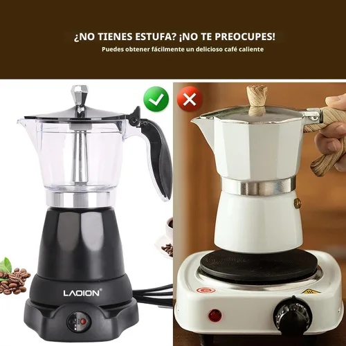 Miniatura 3 de LAOION Cafetera Cubana, Cafetera Eléctrica de Espresso de 6 u 3 Tazas, Cafeteras Eléctricas Modernas Portátiles, Cafetera Moka Eléctrica con Base