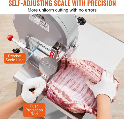Miniatura 4 de Sierra de banda eléctrica comercial para carne, máquina de sierra ósea vertical de acero inoxidable de 1500W, banco de trabajo de 19.3" x 15