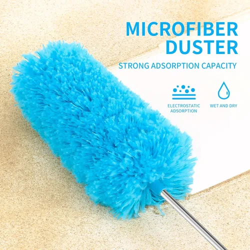 Miniatura 4 de Mini plumero de microfibra para limpieza, plumero de mano con poste de extensión, pequeño plumero lavable para interior de automóvil, oficina, Azul