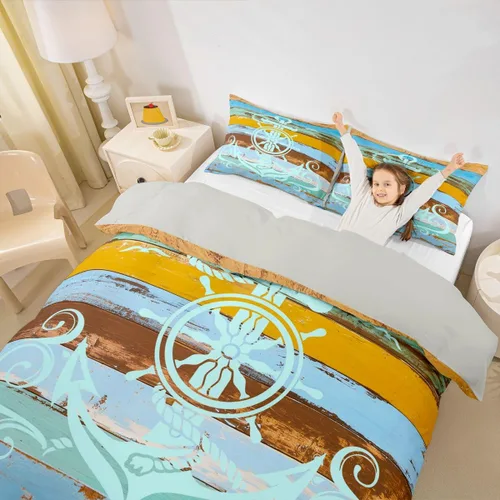Miniatura 27 de Erosebridal Funda de edredón de ancla náutica, juego de ropa de cama con brújula oceánica, tamaño individual para niños, adolescentes, adultos
