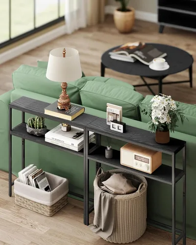 Miniatura 6 de VASAGLE Mesa consola, mesa de sofá estrecha de 2 niveles con 2 estantes, 7.9 x 31.5 x 31.5 pulgadas, para sala de estar, pasillo, entrada, gris