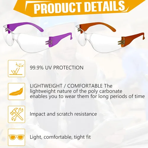 Miniatura 3 de Youyole 84 pares de gafas de seguridad para hombres y mujeres, gafas protectoras a granel, lentes de policarbonato unisex, transparentes