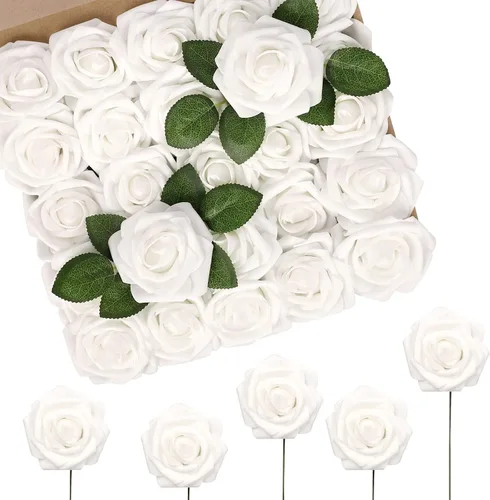 Miniatura 63 de N&T NIETING 25 unidades de flores artificiales, Rosas de espuma artificial de sensación real al tacto, decoración para boda, dama de honor, ramo
