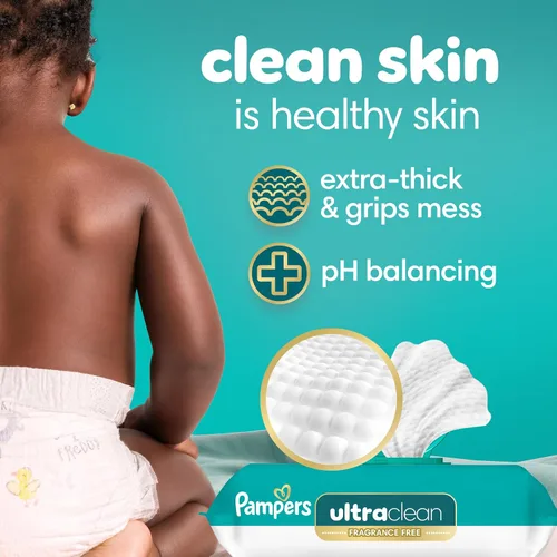 Miniatura 3 de Pampers Toallitas Ultraclean para bebés (anteriormente "libres y suaves"), 99% de agua, hipoalergénicas, sin perfume, 100% a base de plantas, sin