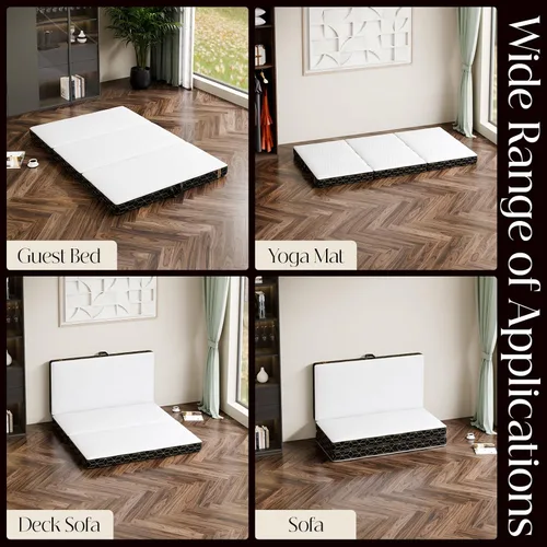 Miniatura 5 de Colchón de espuma viscoelástica de tres pliegues Queen – Colchón plegable portátil de 4 pulgadas con asa y funda lavable, cama de piso con base