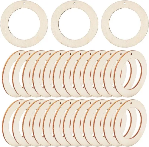 Miniatura 10 de Craftdady 40 colgantes redondos planos de madera sin terminar de 3.150 in de círculo grande para anillos de enlace para bricolaje, joyería