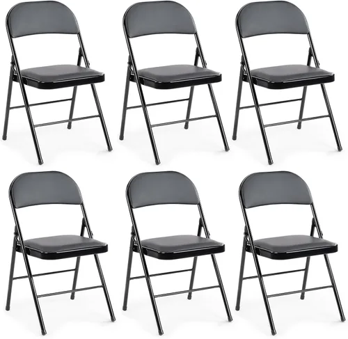 Miniatura 57 de DUMOS Paquete de 12 sillas plegables acolchadas de cuero, asiento comercial apilable portátil para interiores y exteriores con marco de acero, Caqui