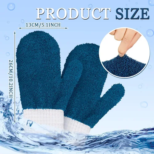 Miniatura 3 de BBTO 3 pares de guantes de microfibra con pulgar reutilizables para limpiar hojas de plantas, guantes lavables para limpiar el polvo para la ventana