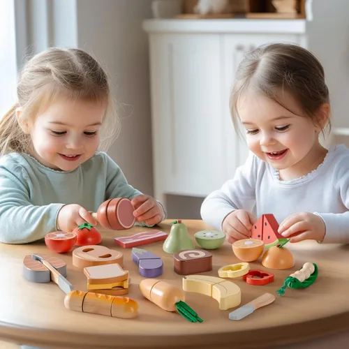 Miniatura 7 de ROBOTIME Juego de comida de madera 4 en 1, juego de juguete de simulación para jugar cocina con bolsa de compras, accesorios de cocina para niños