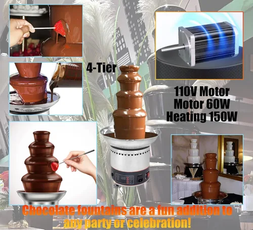 Miniatura 7 de INTSUPERMAI Fuente de chocolate comercial de 4 niveles con control digital, capacidad de 6.6 libras, acero inoxidable para bodas, fiestas, eventos