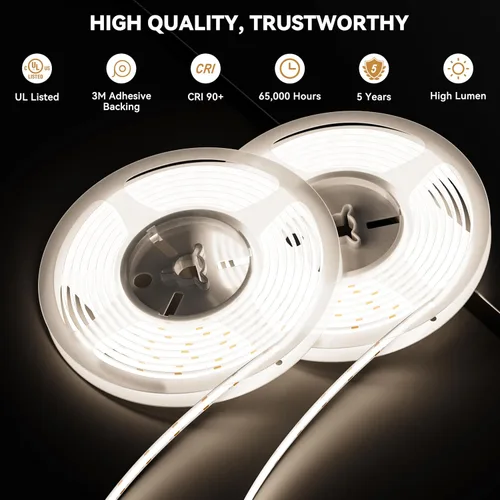 Miniatura 8 de PAUTIX COB - Tira de luces LED de 48 pies súper brillante, 504 LEDs/m blanco natural 5000K CRI90+ cinta LED flexible de 24 V para gabinete, hogar