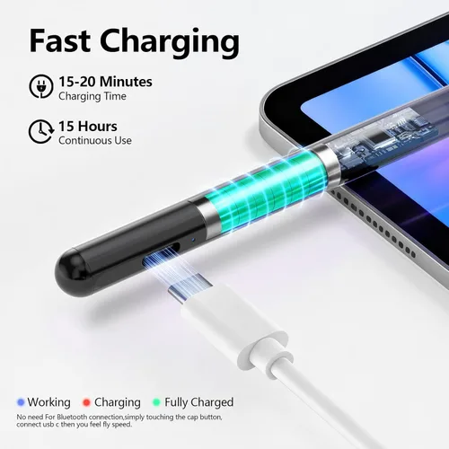 Miniatura 3 de Stylus Pen Carga Rápida 2X Lápiz Activo Compatible con Apple iPad Pro 11"/12.9"/M4 2018-2025, iPad Air 3/4/5/M2/M3, iPad 6-11, iPad mini 5/6