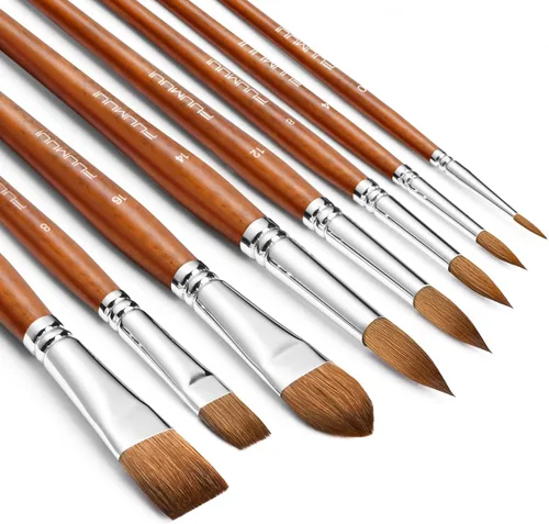 Miniatura 11 de Fuumuui - Pinceles de sable para acuarela profesionales, juego de 10 pinceles de sable de variedad de formas con planos, punta de aguja extendida
