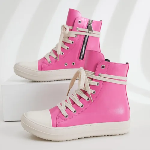 Miniatura 4 de MOFEEDOUKA Tenis de lona para mujer, con cordones, cómodos, con plataforma, con cremallera